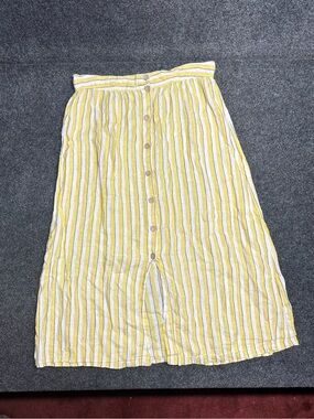 Linen butter yellow striped midi skirt cottagecore euro summer natural fibers